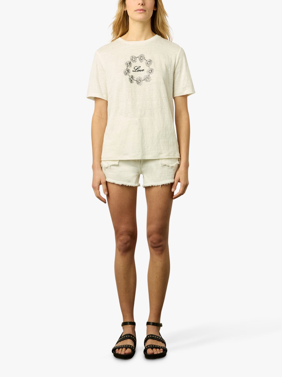 Buy Gerard Darel Marieta Linen T-shirt, Ecru Online at johnlewis.com