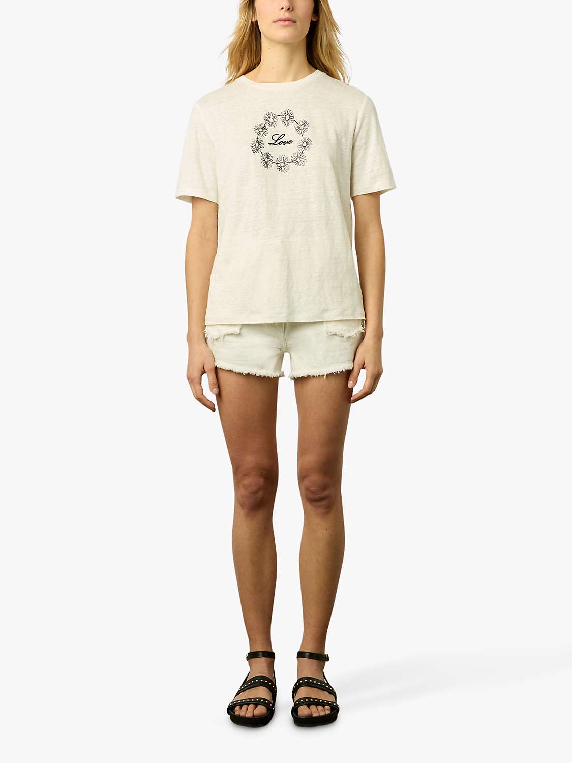 Buy Gerard Darel Marieta Linen T-shirt, Ecru Online at johnlewis.com