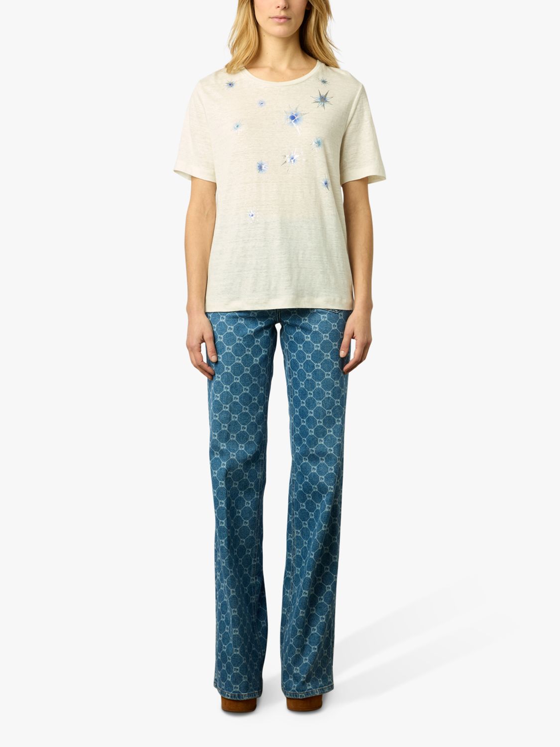 Buy Gerard Darel Manele Linen Star T-Shirt, Ecru Online at johnlewis.com