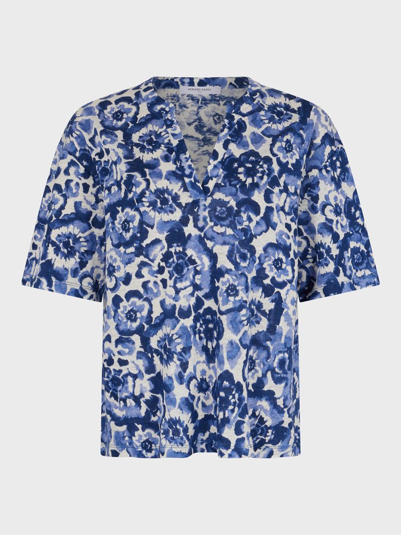 Buy Gerard Darel Monia Linen Floral T-Shirt, Ecru/Blue Online at johnlewis.com