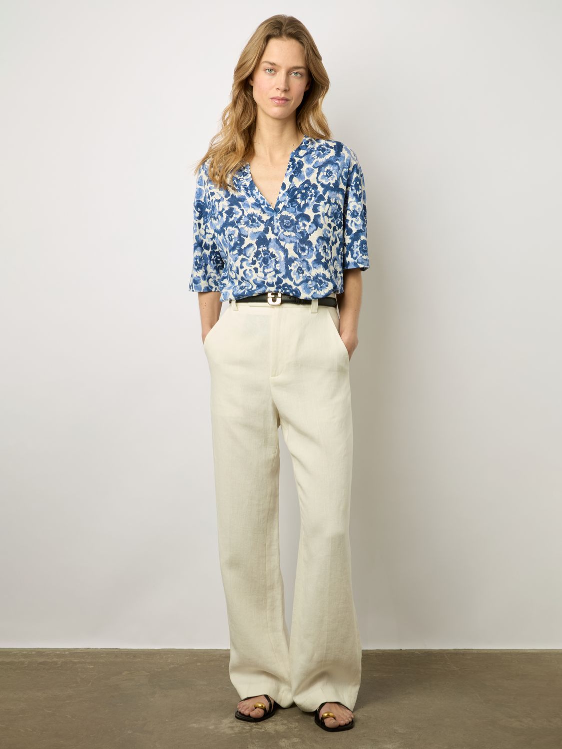 Buy Gerard Darel Monia Linen Floral T-Shirt, Ecru/Blue Online at johnlewis.com