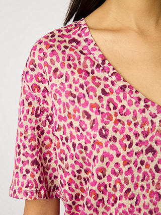 Gerard Darel Misha Linen Leopard Print T-Shirt, Fuschia