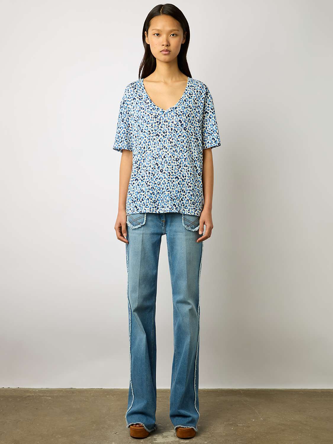 Buy Gerard Darel Misha Animal Print Linen T-Shirt, Indigo/Multi Online at johnlewis.com