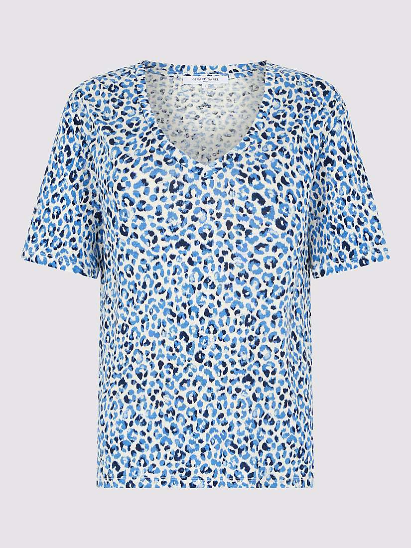 Buy Gerard Darel Misha Animal Print Linen T-Shirt, Indigo/Multi Online at johnlewis.com