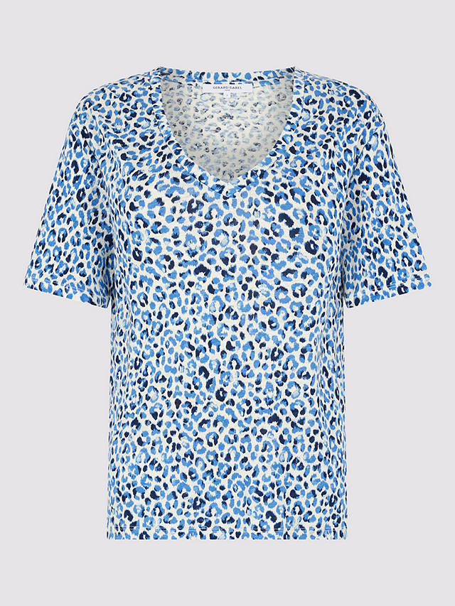 Gerard Darel Misha Animal Print Linen T-Shirt, Indigo/Multi