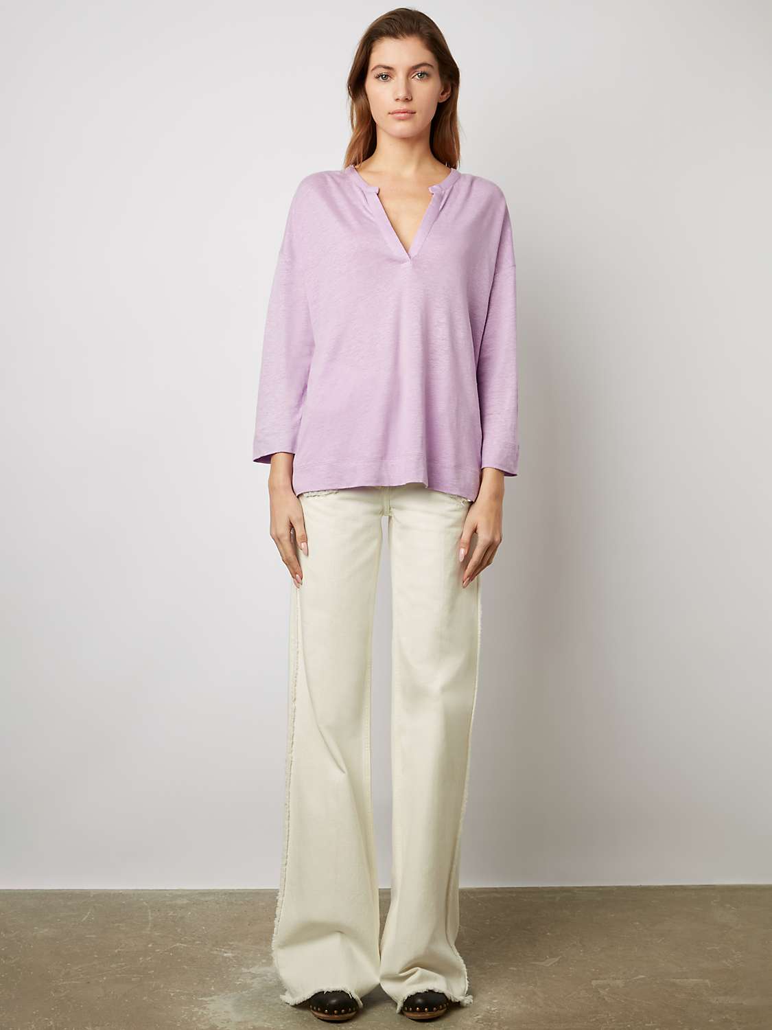Buy Gerard Darel Maddie Notch Neck Linen Top, Lilac Online at johnlewis.com