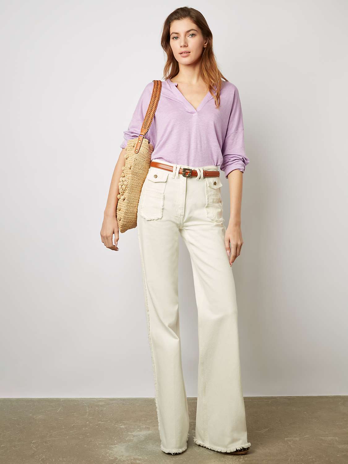 Buy Gerard Darel Maddie Notch Neck Linen Top, Lilac Online at johnlewis.com