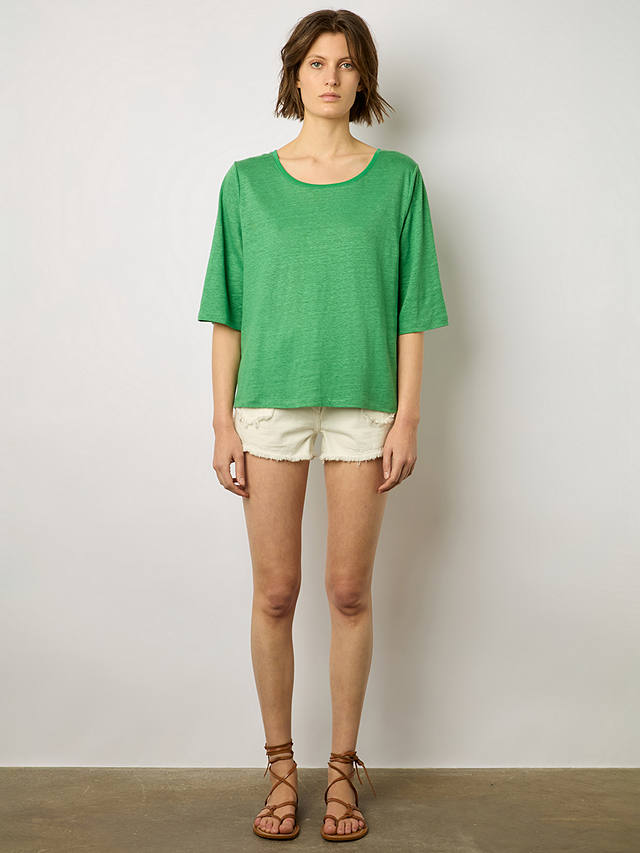 Gerard Darel Magnolia Linen Short Sleeve Top, Green
