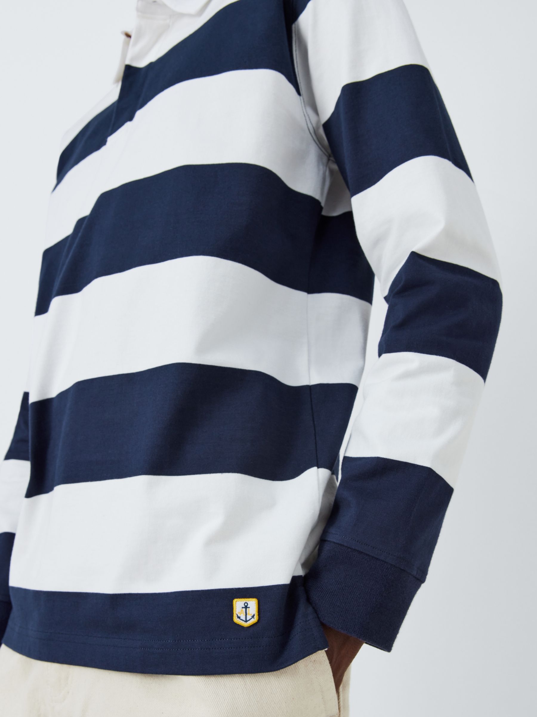 Armor Lux Long Sleeve Striped Polo Shirt, Navy/White, S