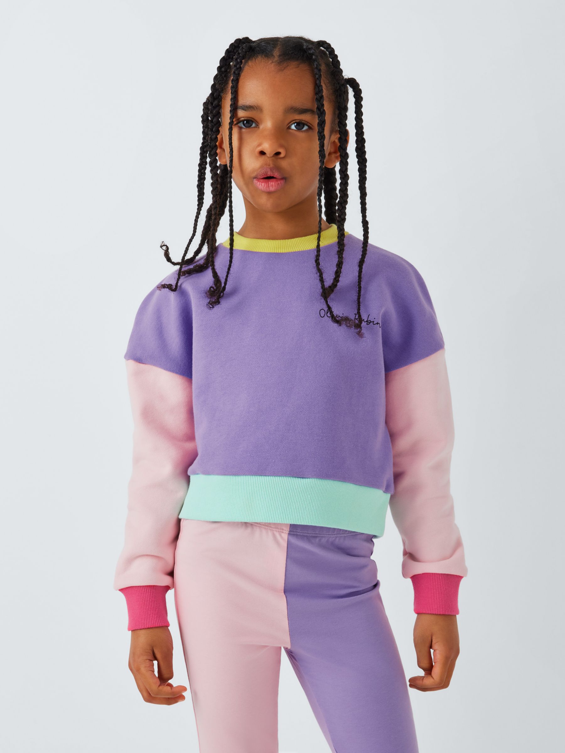 Olivia Rubin Colour Block Script Logo Sweatshirt, Purple/Multi, 4-5 years