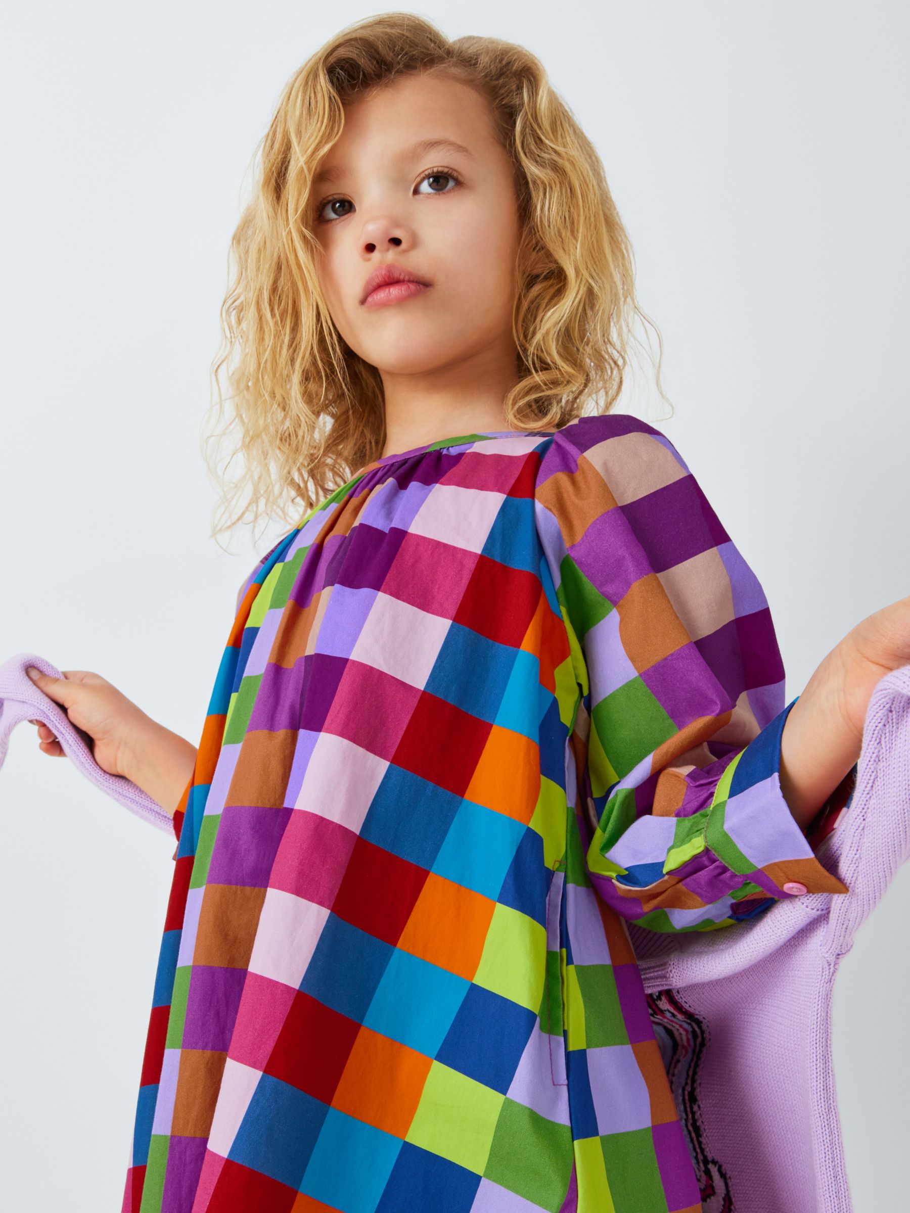 Olivia Rubin Kids' Polly Rainbow Check Dress, Multi, 4-5 years