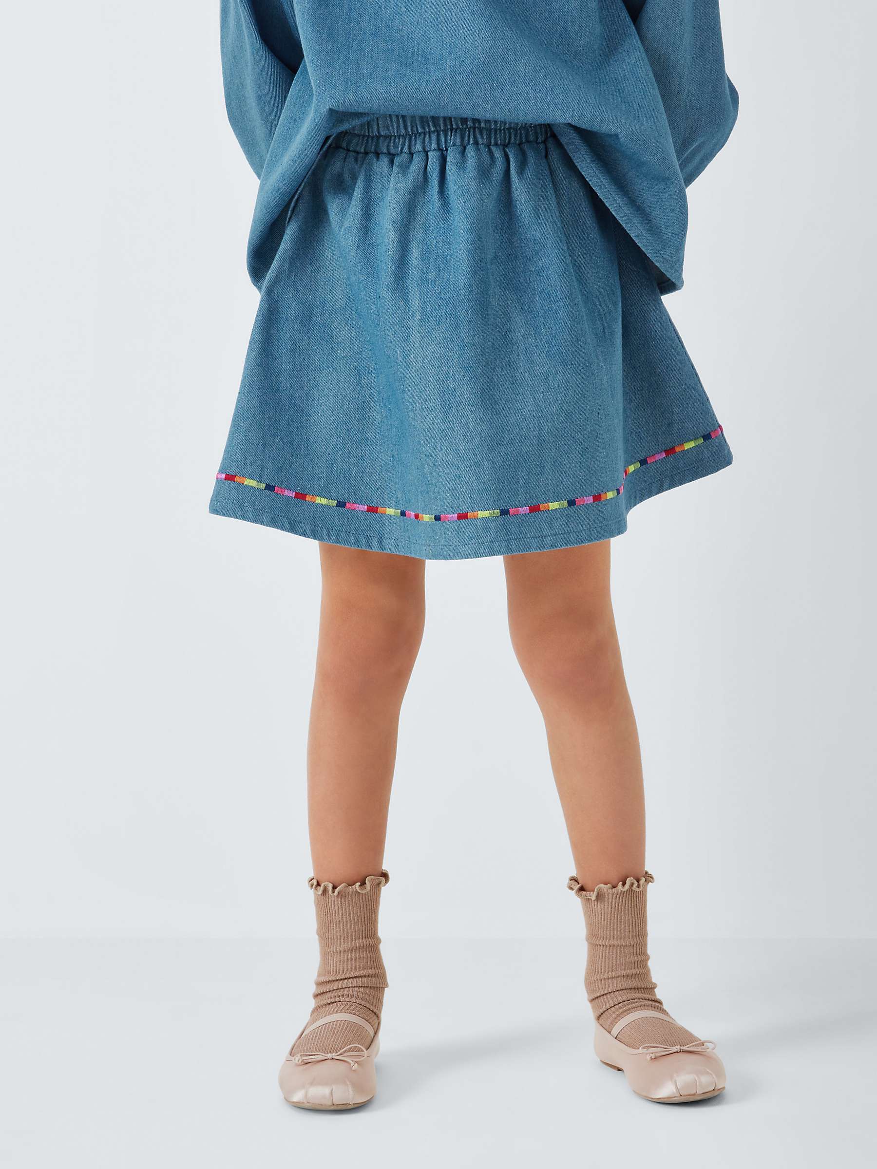 Buy Olivia Rubin Kids' Rainbow Trim Denim Skirt, Blue Online at johnlewis.com