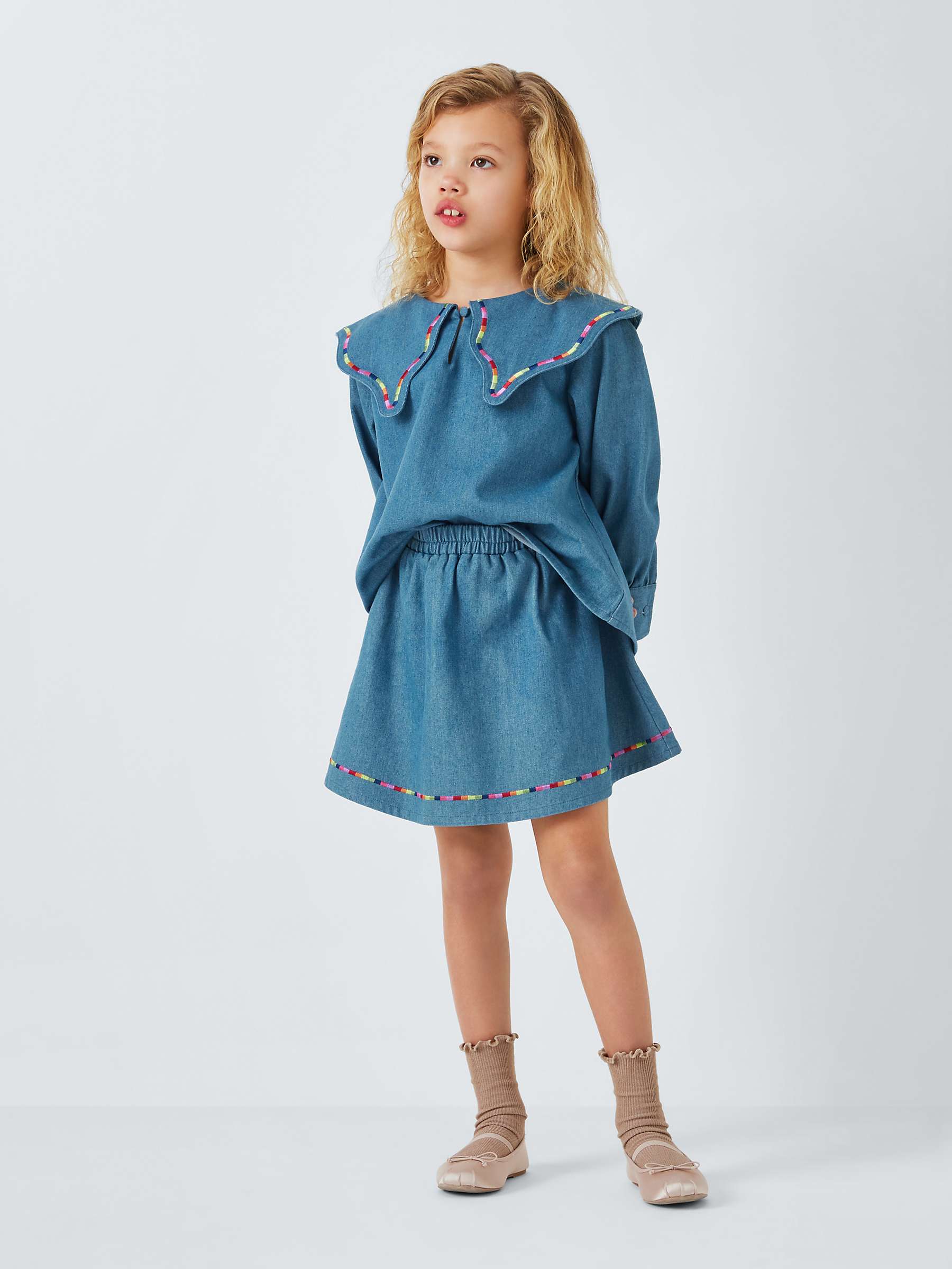 Buy Olivia Rubin Kids' Rainbow Trim Denim Skirt, Blue Online at johnlewis.com