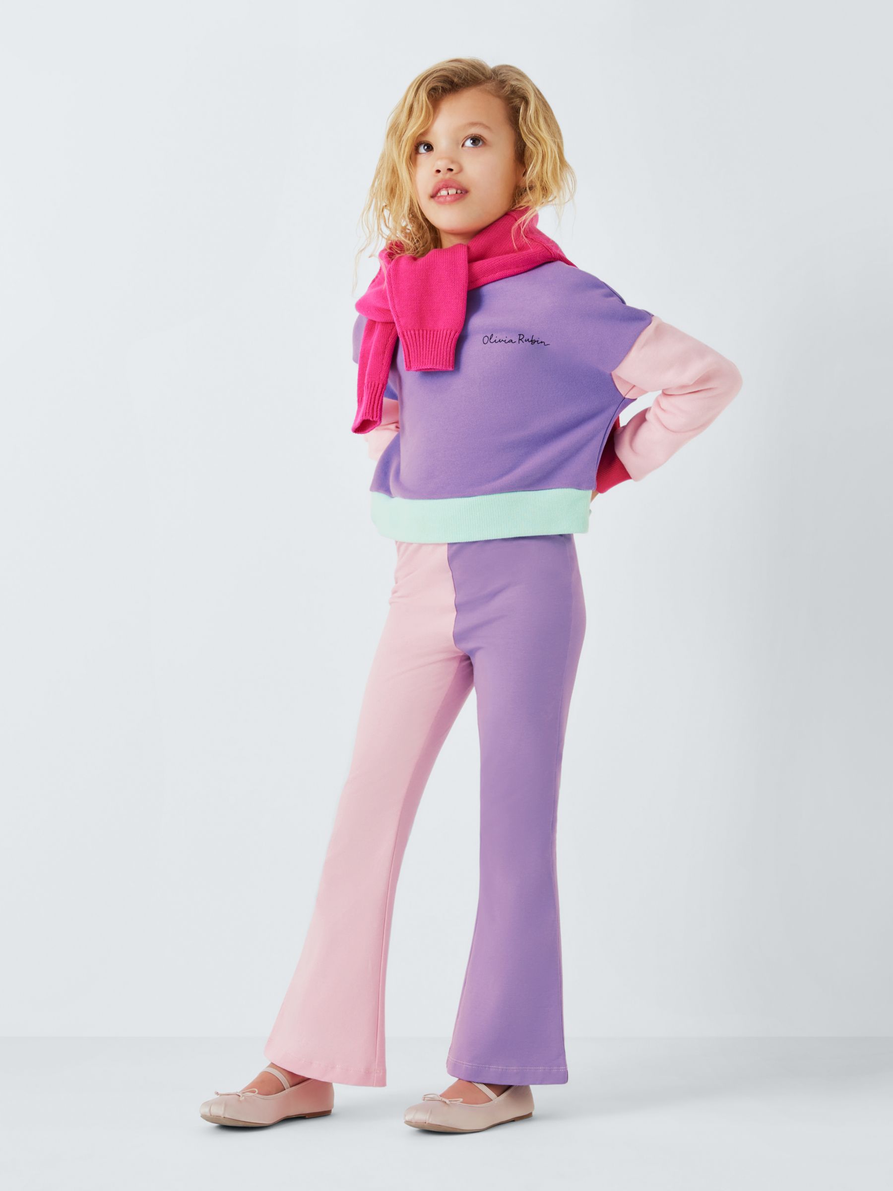 Olivia Rubin Kids' Helena Pastel Colour Block Flared Leggings, Pink/Lilac, 4-5 years
