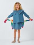 Olivia Rubin Kids' Bryony Rainbow Embroidered Oversized Collar Blouse, Denim