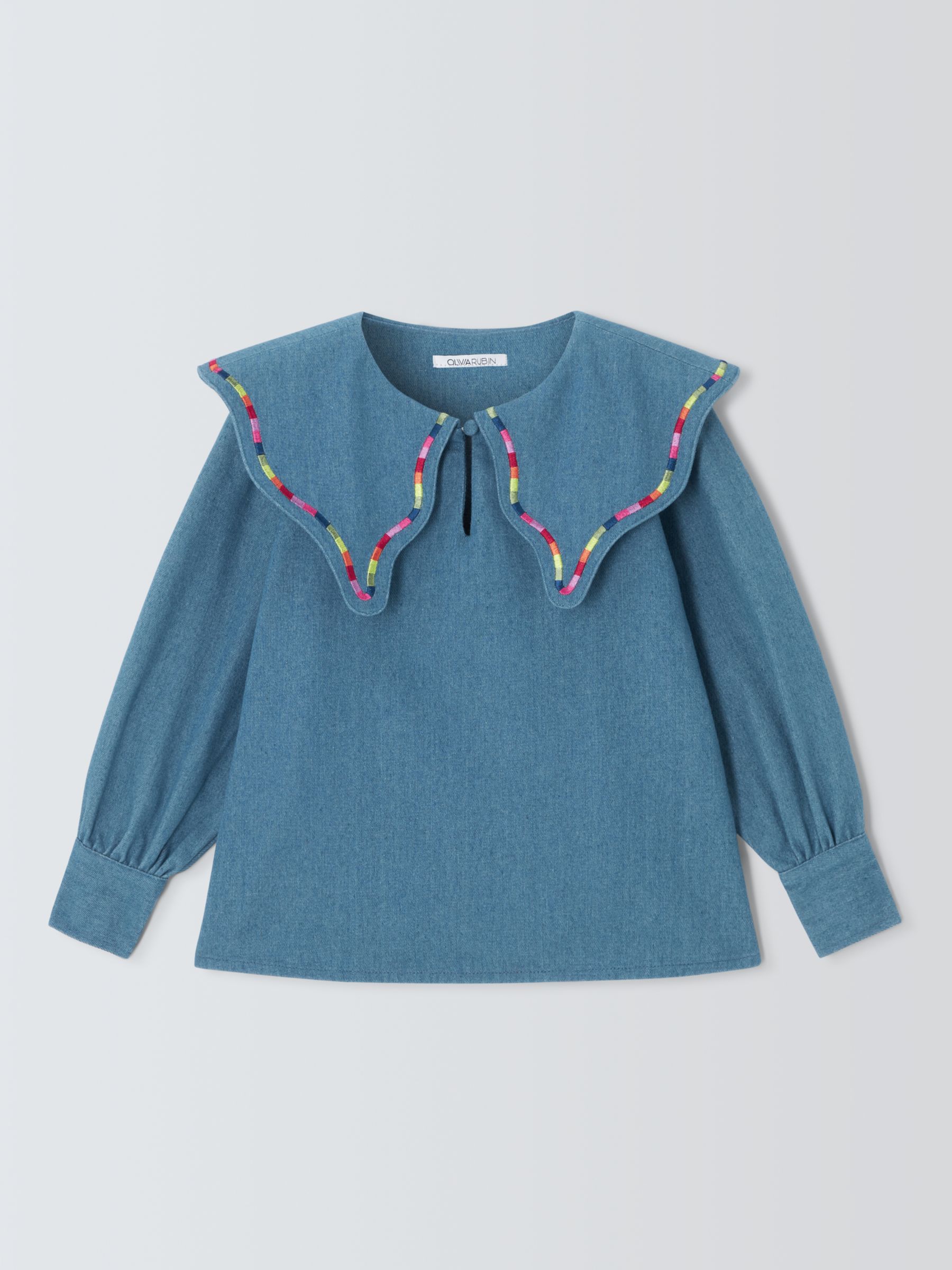 Buy Olivia Rubin Kids' Bryony Rainbow Embroidered Oversized Collar Blouse, Denim Online at johnlewis.com