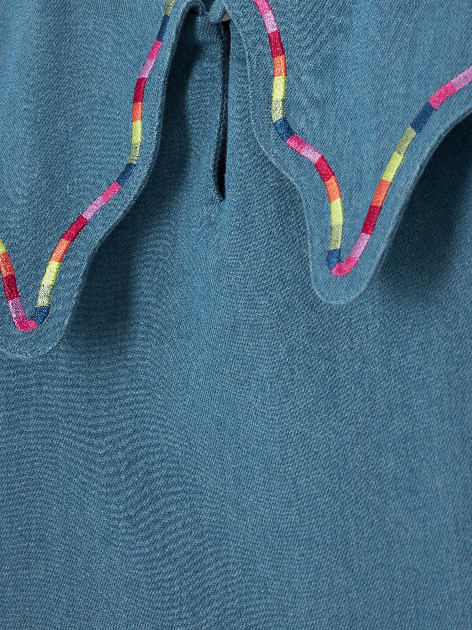 Olivia Rubin Kids' Bryony Rainbow Embroidered Oversized Collar Blouse, Denim, 4-5 years