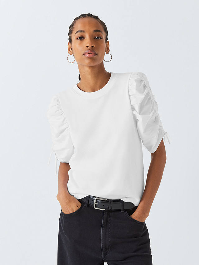 FRAME Ruched Sleeve T-Shirt, White