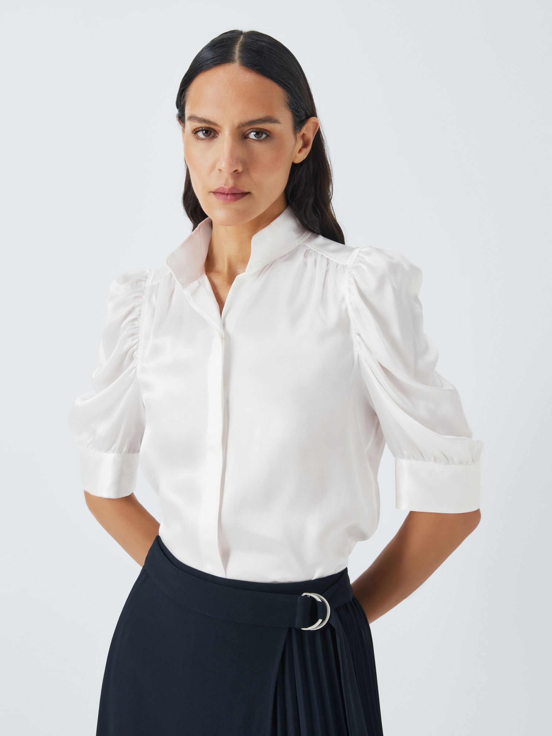 FRAME Gillian Silk Puff Sleeve Blouse, White at John Lewis & Partners