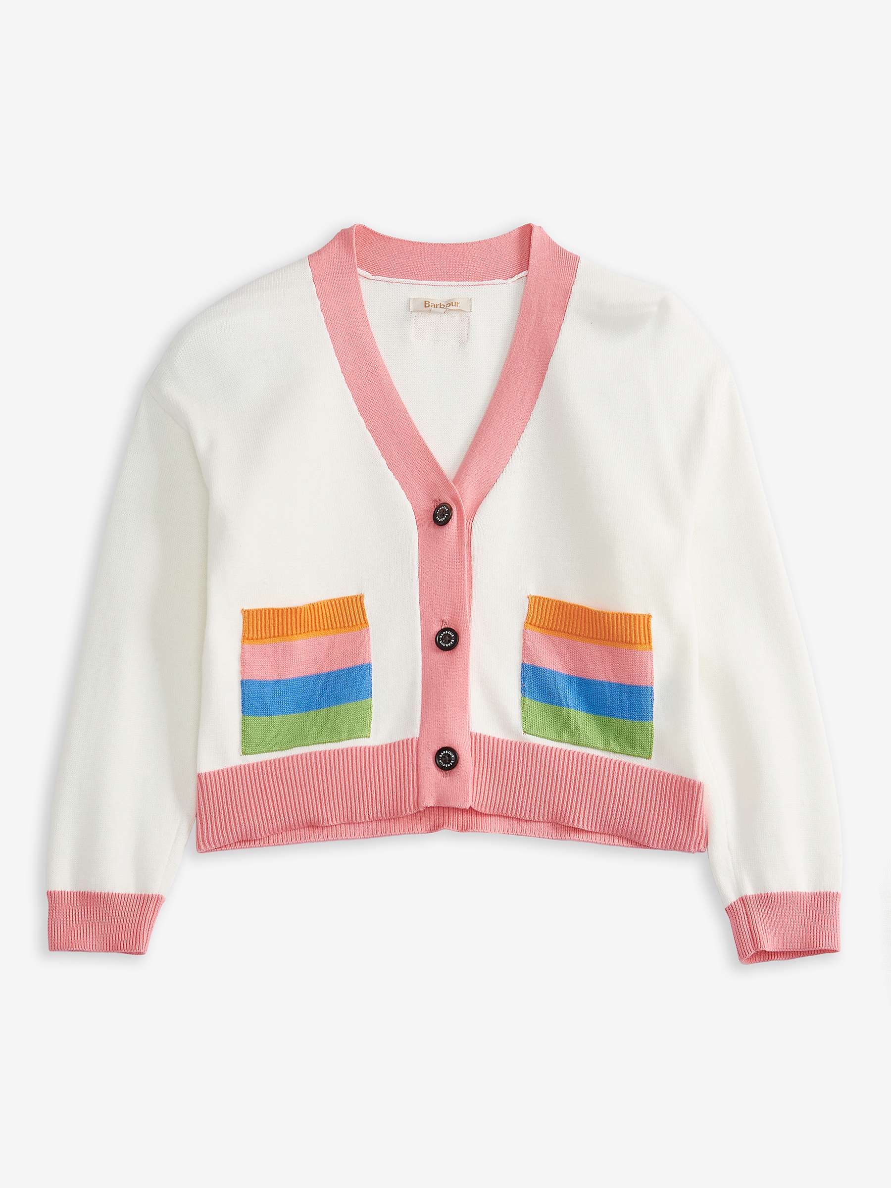 Buy Barbour Kids' Knitted Cardigan, Cream/Pink Online at johnlewis.com
