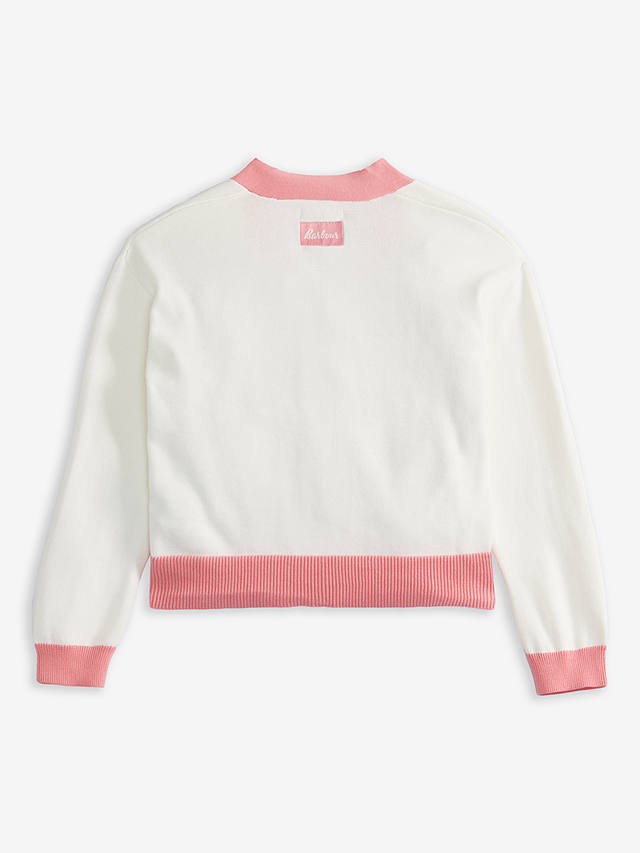 Barbour Kids' Knitted Cardigan, Cream/Pink