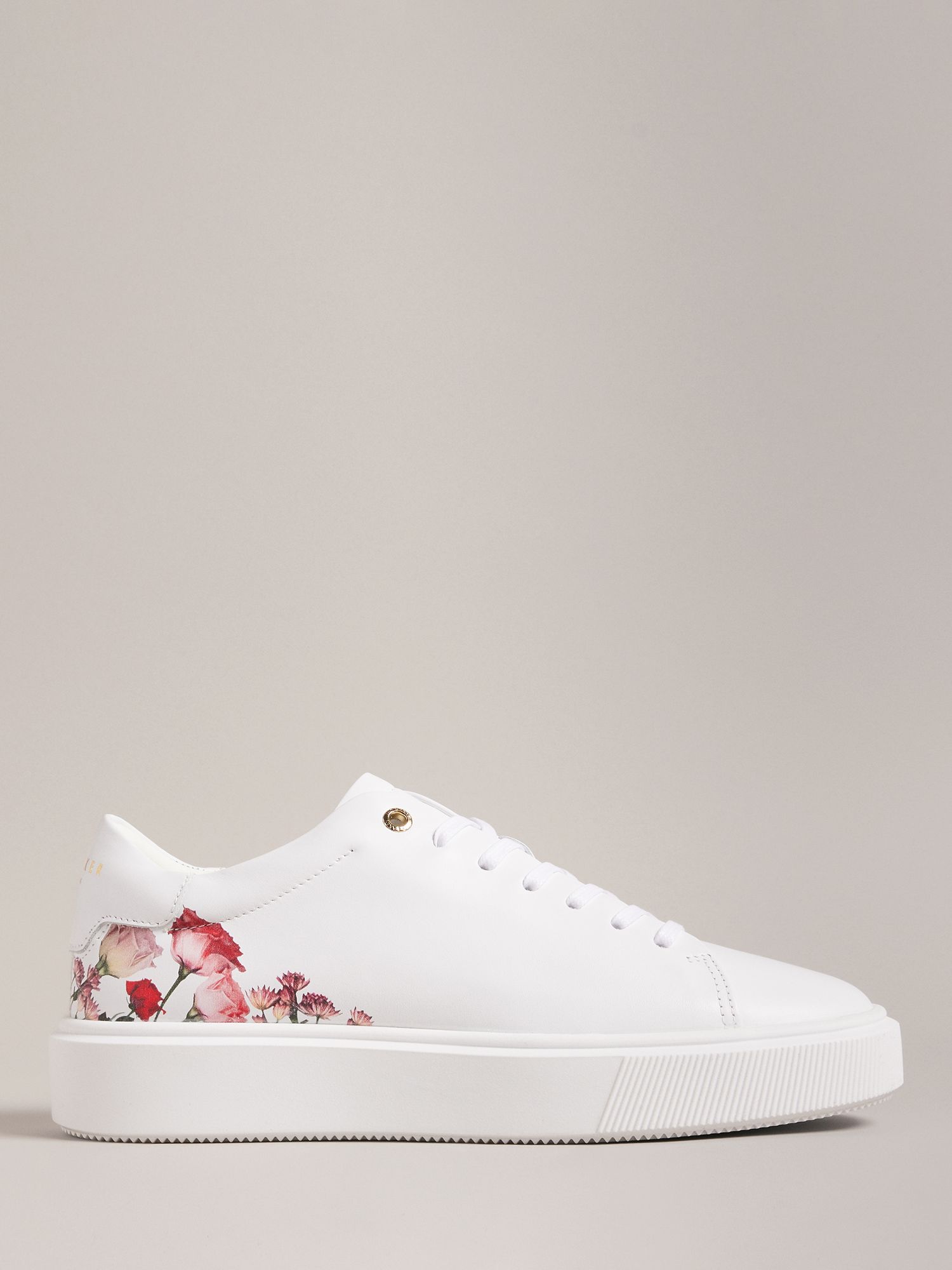 Ted Baker Lorny Floral Printed Platform Trainers, White/Multi at John ...