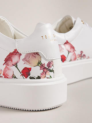 Ted Baker Lorny Floral Printed Platform Trainers, White/Multi