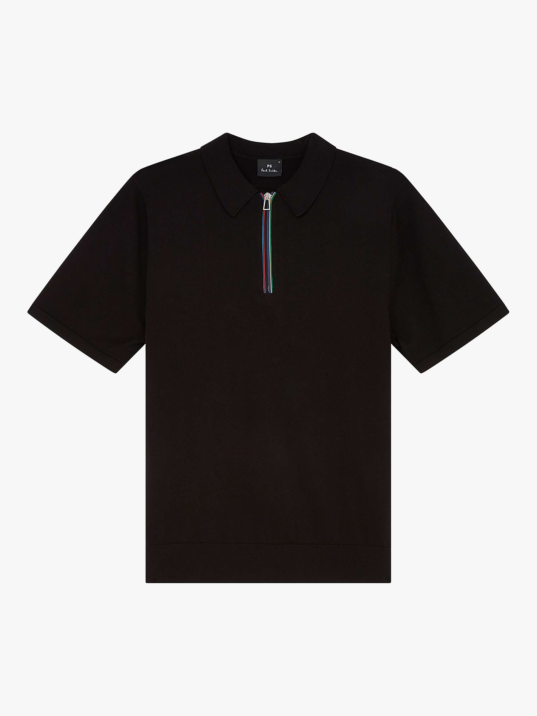 Buy Paul Smith Organic Cotton Zip Short Sleeve Polo Shirt, Black Online at johnlewis.com