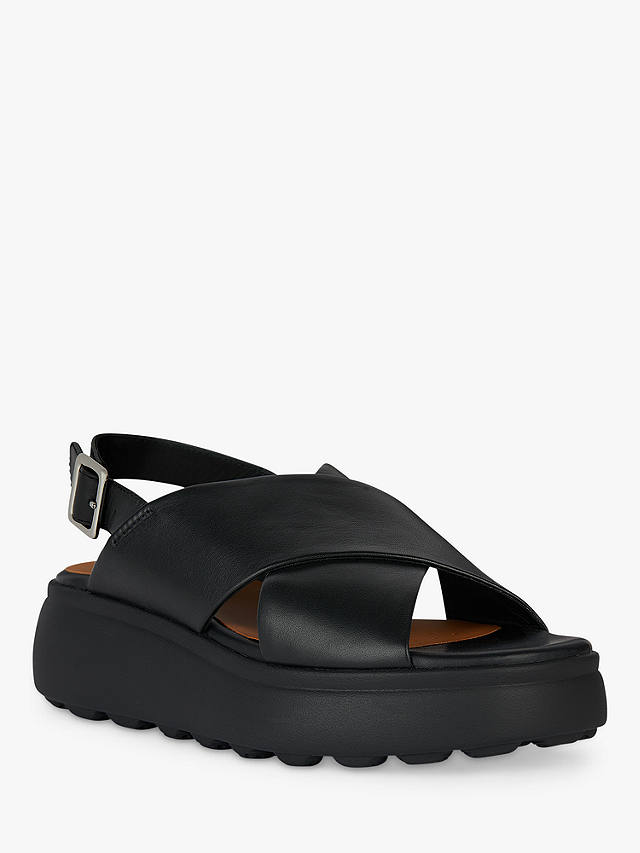 Geox Spherica EC4.1 S Leather Flatform Sandals, Black