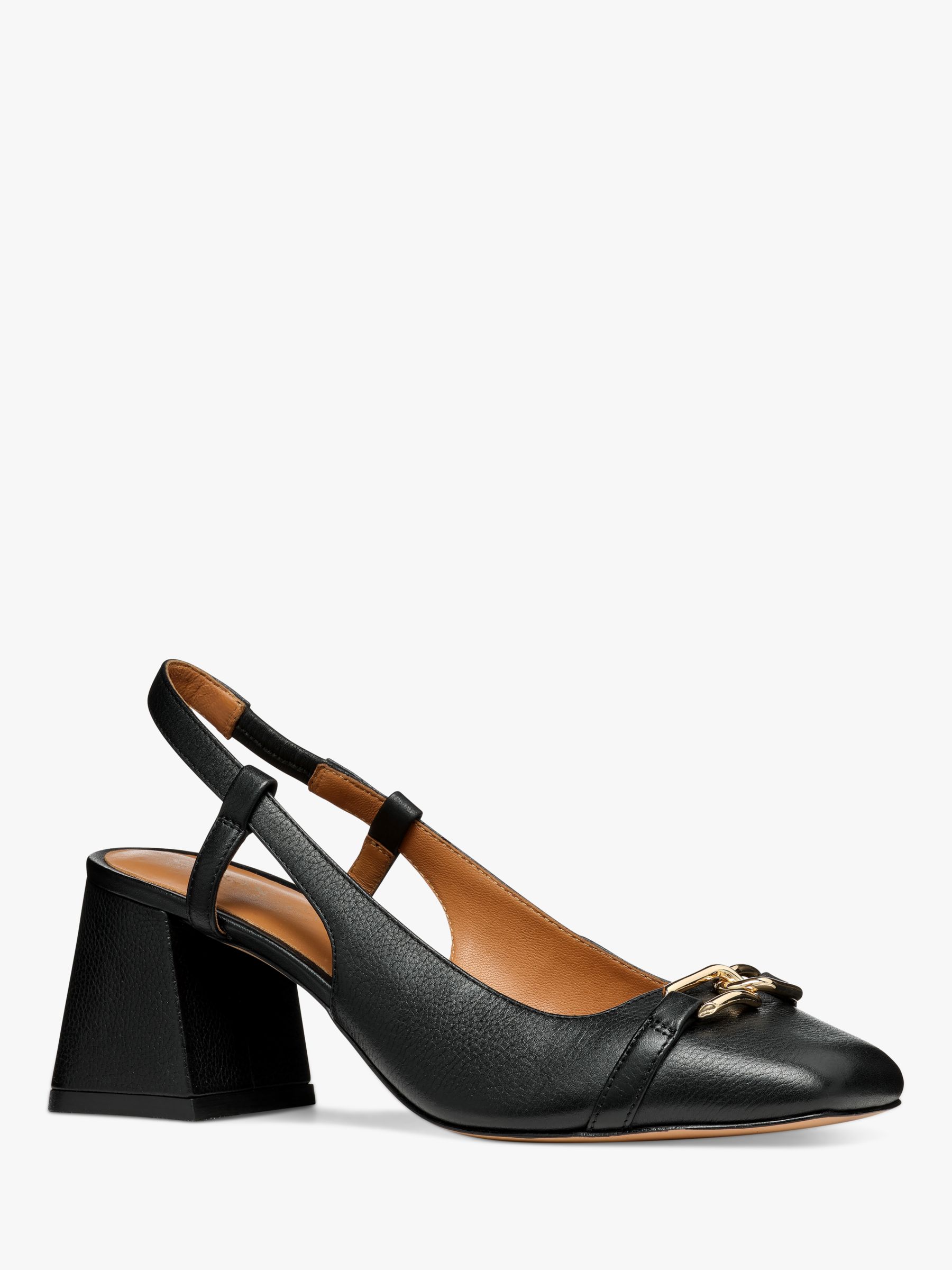 Geox Coronilla Square Toe Leather Slingback Court Shoes, Black, EU36