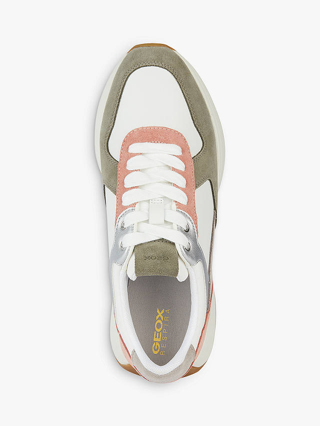 Geox Amabel Retro Lace-Up Trainers, White/Multi