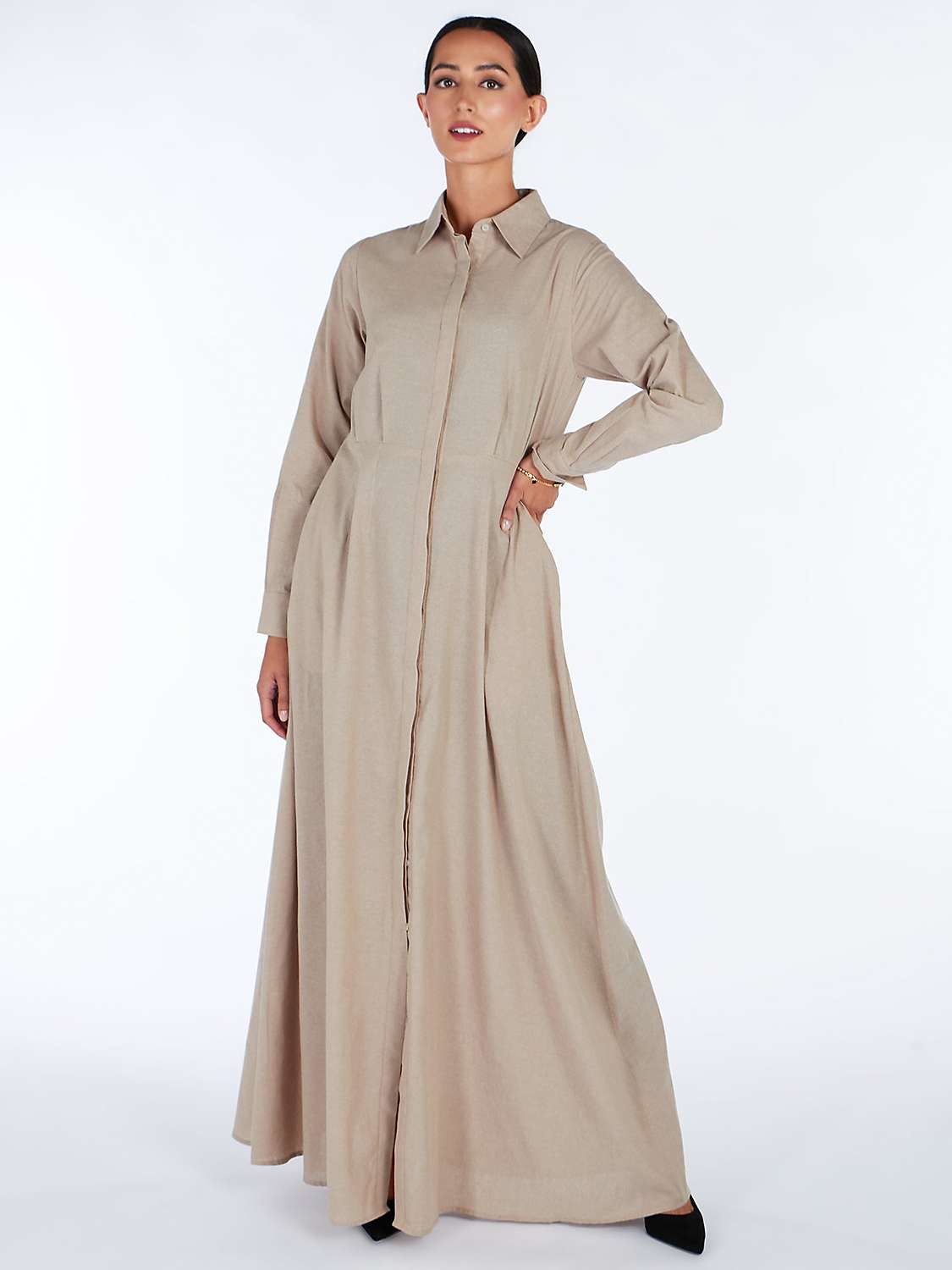Buy Aab Waist Pleated Cotton Maxi Dress, Beige Online at johnlewis.com