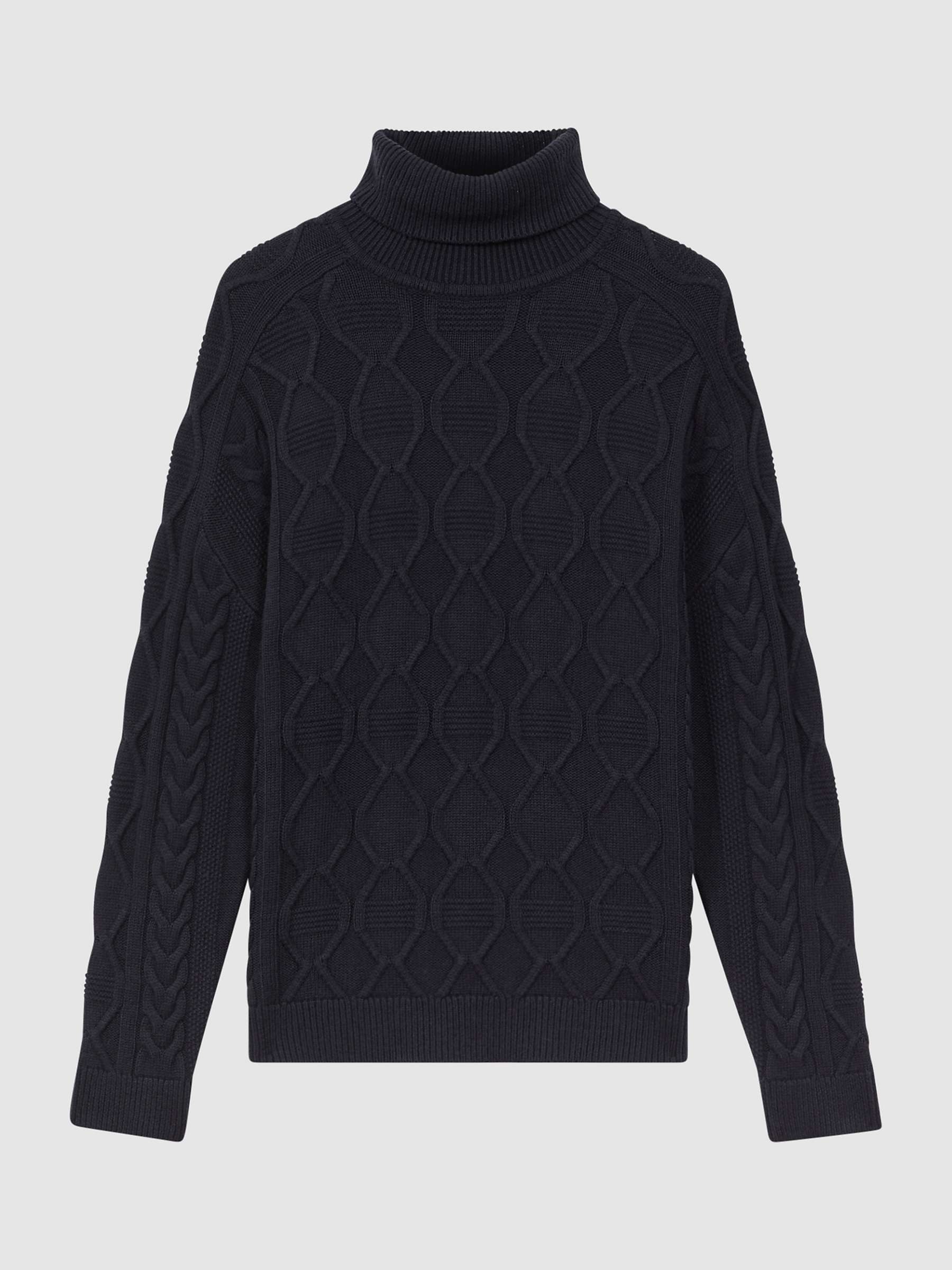 Buy Reiss Alston Long Sleeve Roll Neck Cable Knit Jumper, Navy Online at johnlewis.com