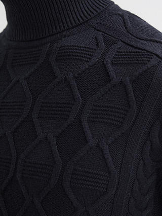 Reiss Alston Long Sleeve Roll Neck Cable Knit Jumper, Navy