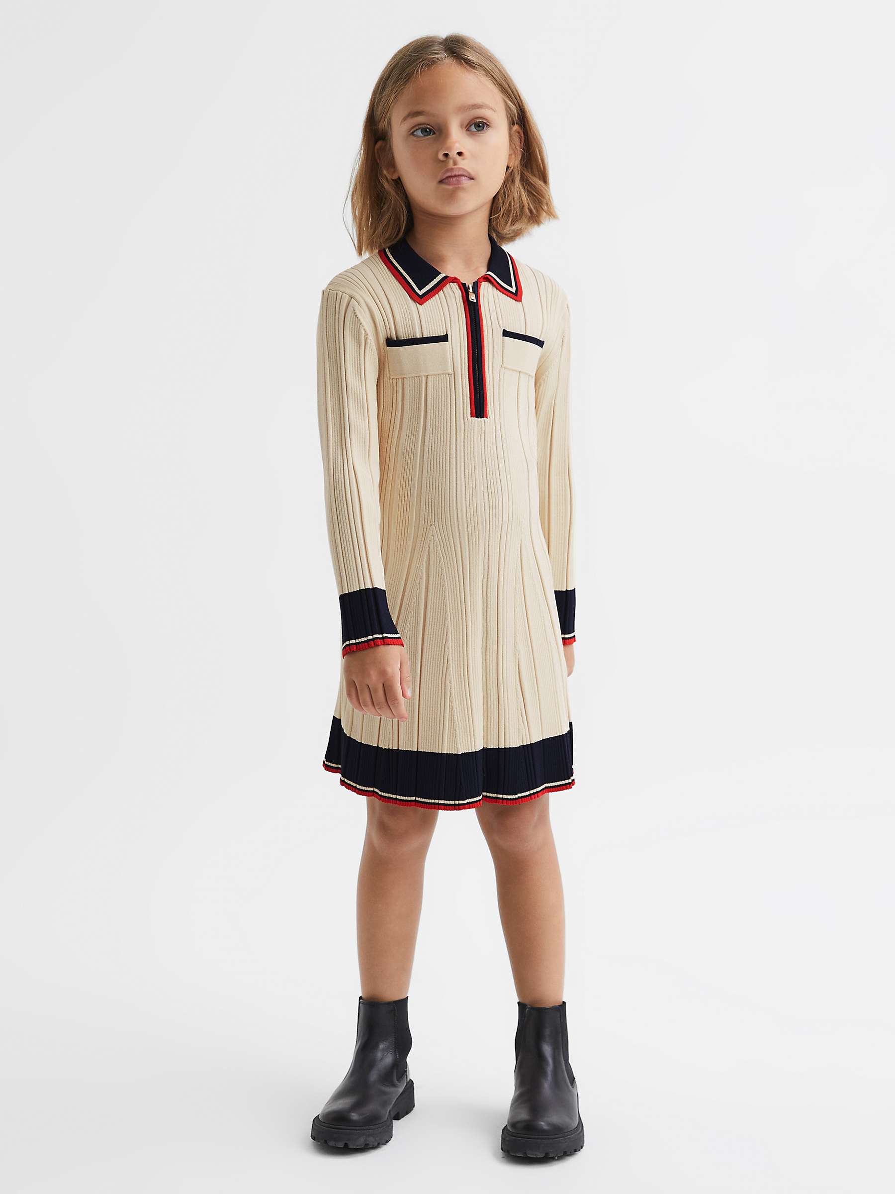 Buy Reiss Kids' Annie Half Zip Skater Dress, Camel Online at johnlewis.com