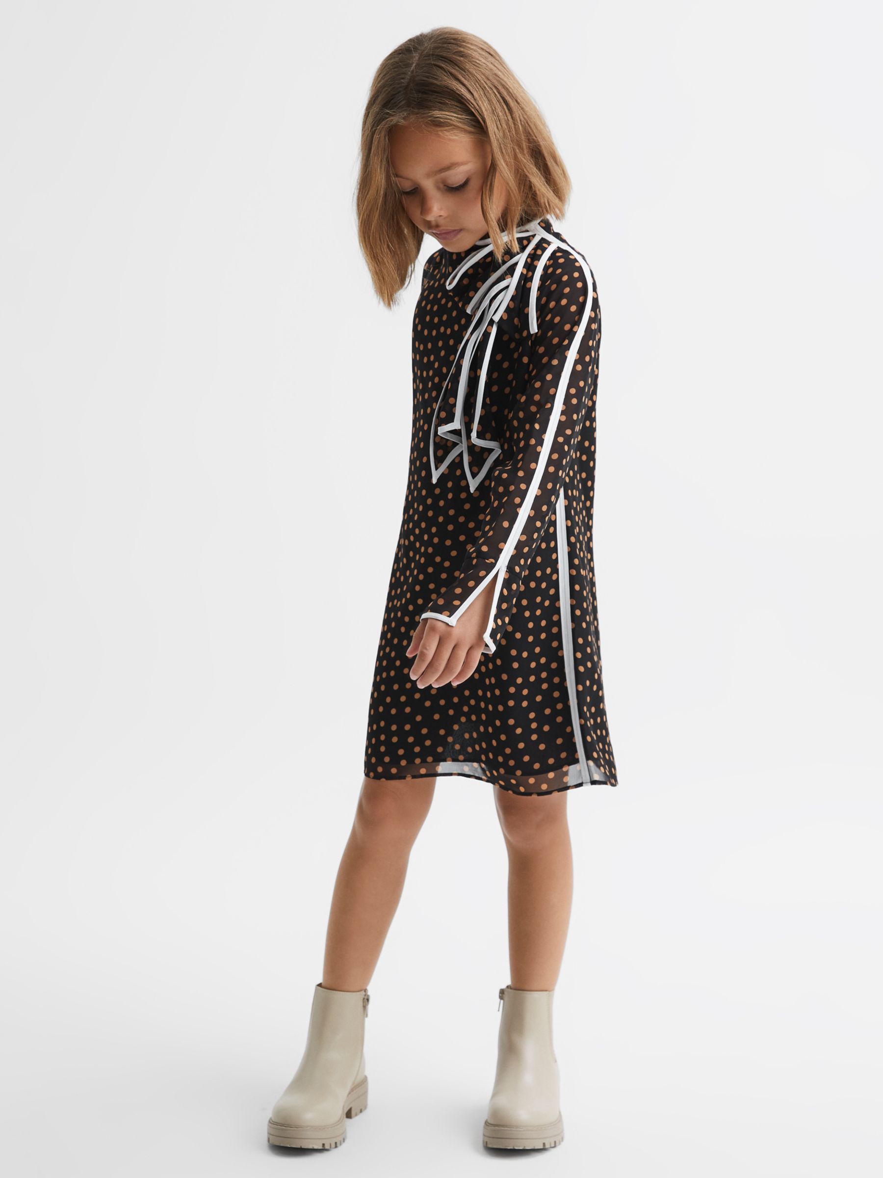 Reiss Kids' Kate Spot Dress, Black/Multi, 5-6 years