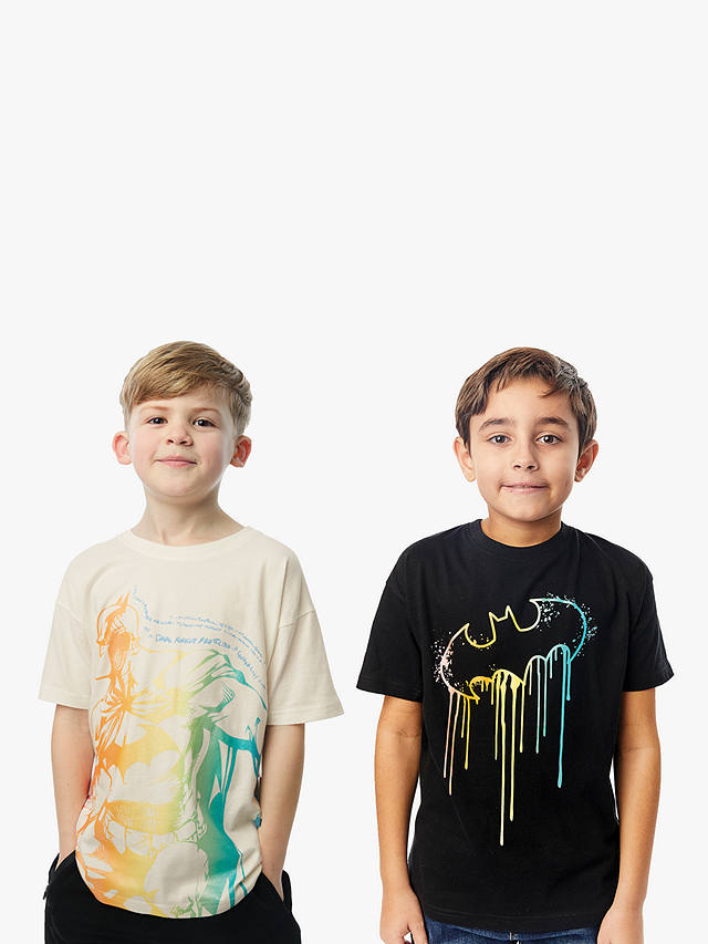 Fabric Flavours Kids' Batman Logo Drip & Hero Oversized T-Shirts, Pack of 2, Multi