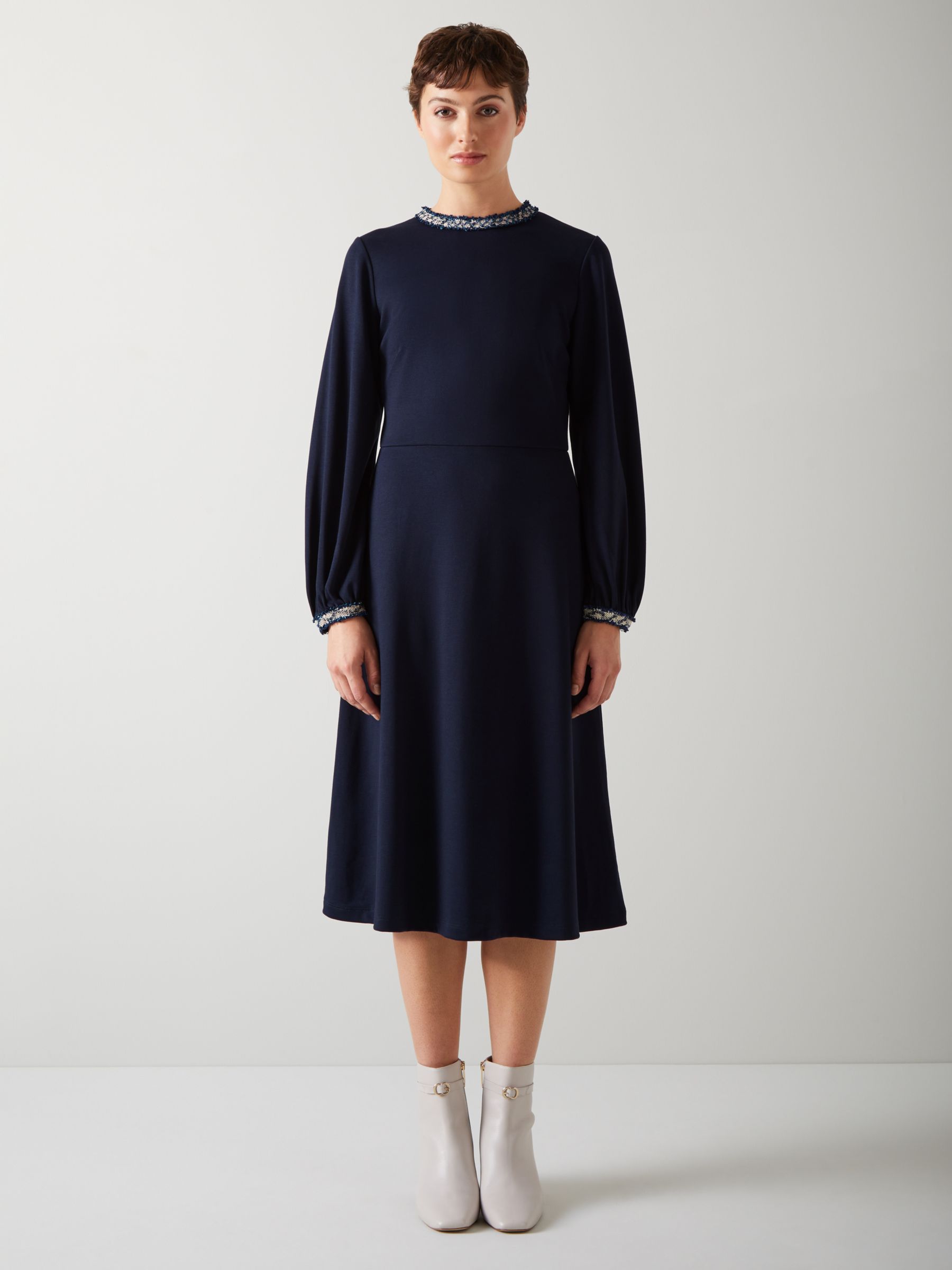 L.K.Bennett Yvonne Viscose Elastane Dress, Blue at John Lewis & Partners
