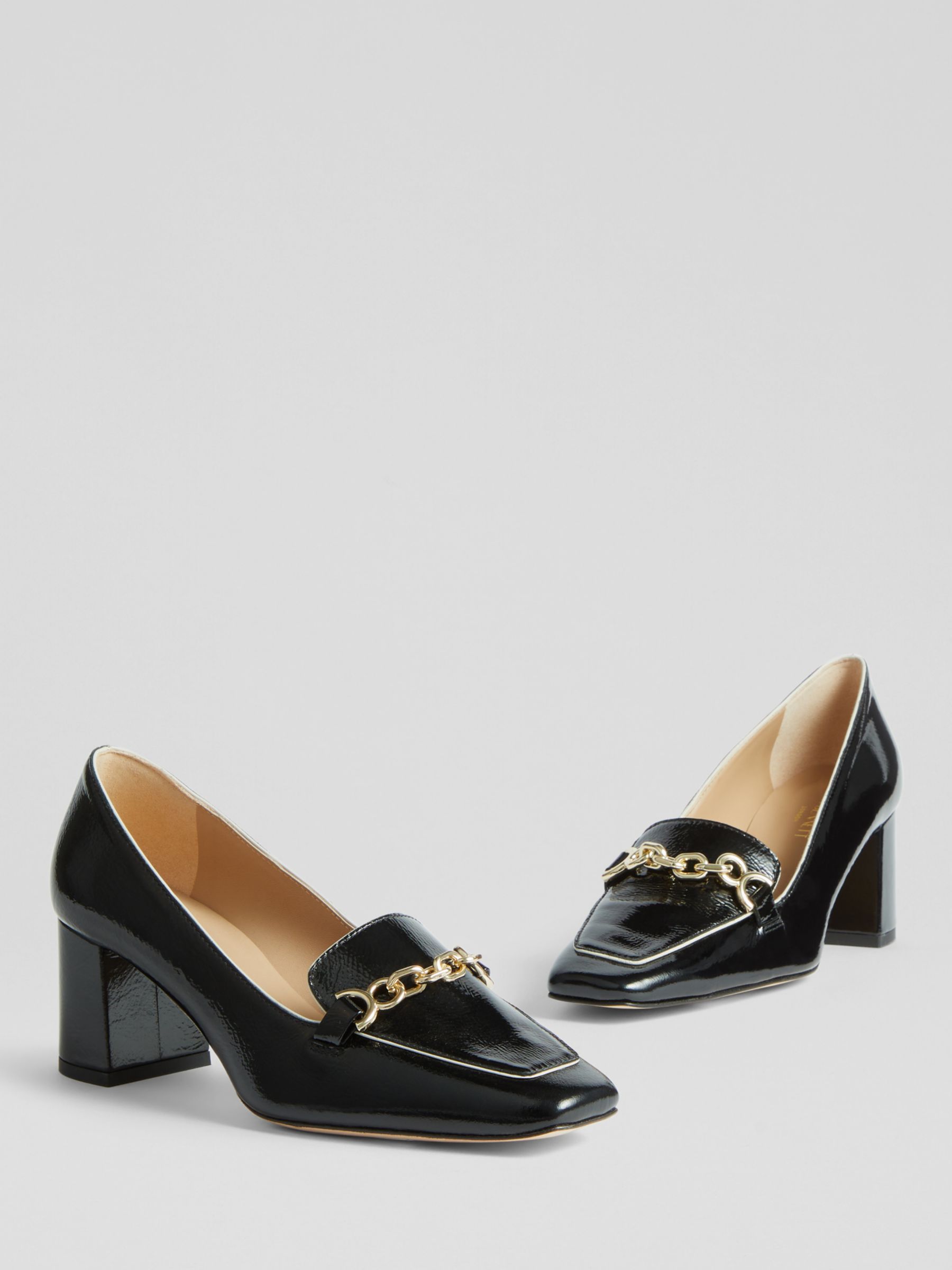 L.K.Bennett Johanna Block Heel Leather Court Shoes, Black at John Lewis ...