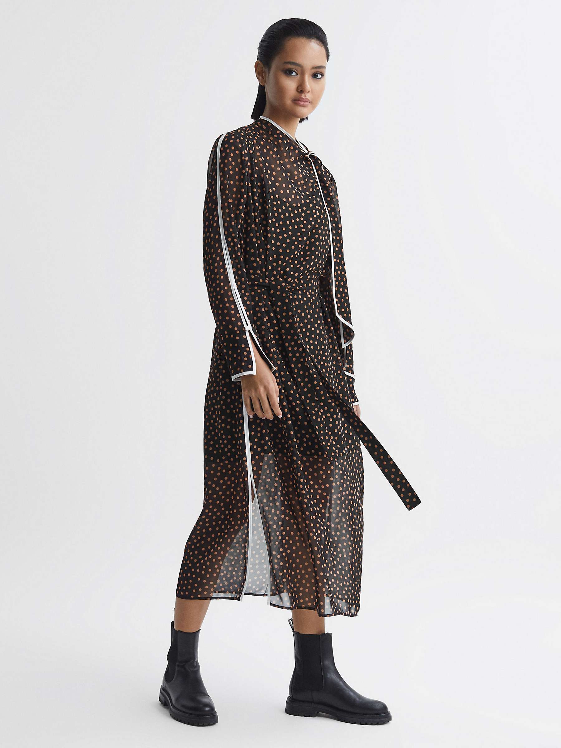 Buy Reiss Aria Spot Print Midi Dress, Black/Multi Online at johnlewis.com