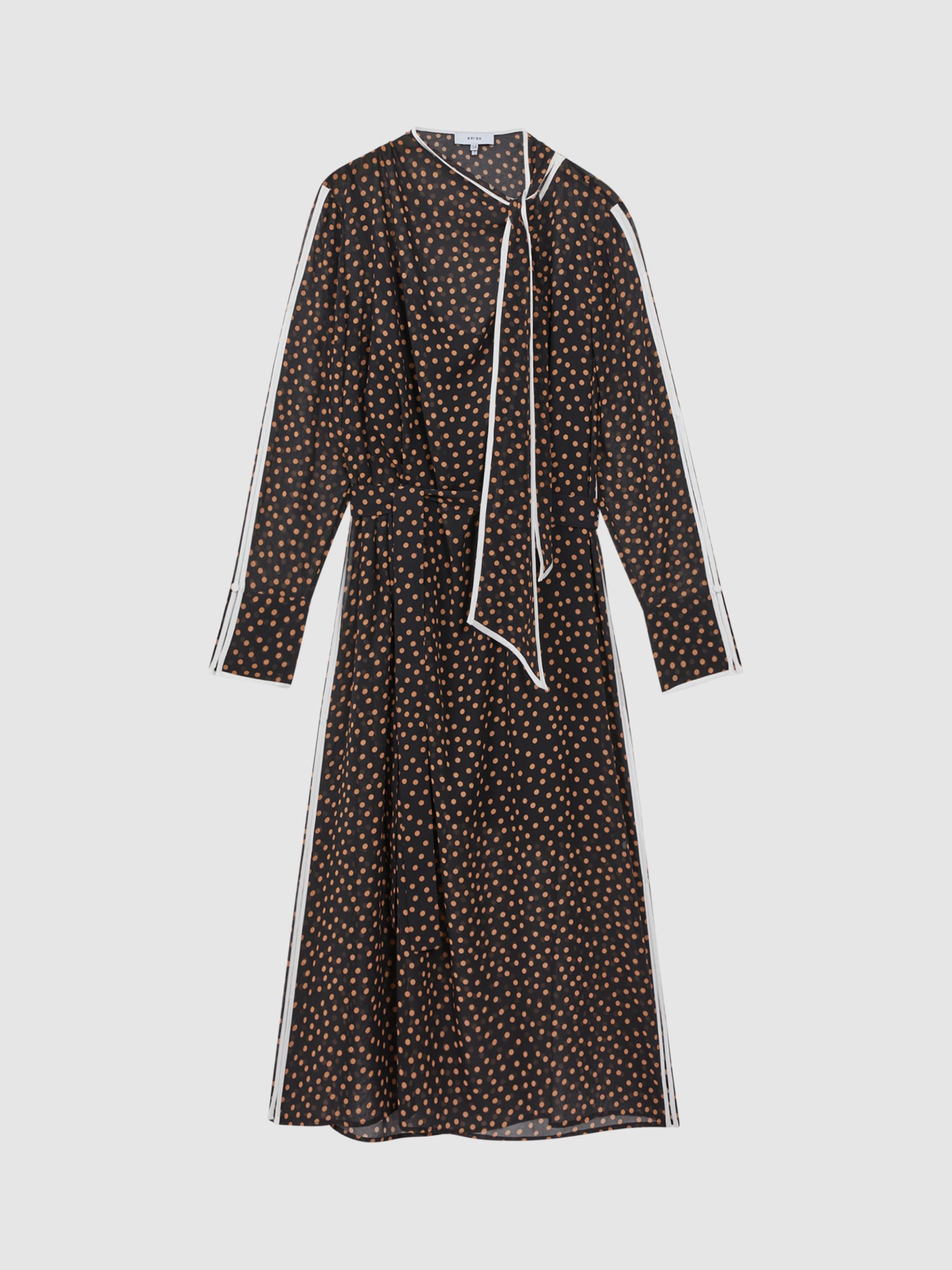 Reiss Aria Spot Print Midi Dress, Black/Multi at John Lewis & Partners