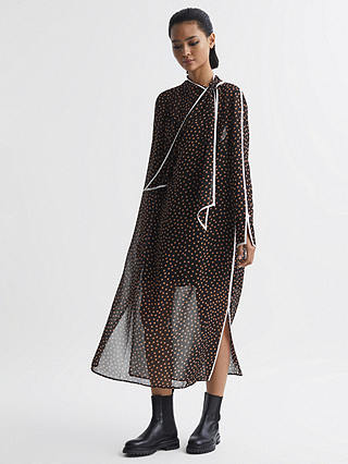 Reiss Aria Spot Print Midi Dress, Black/Multi