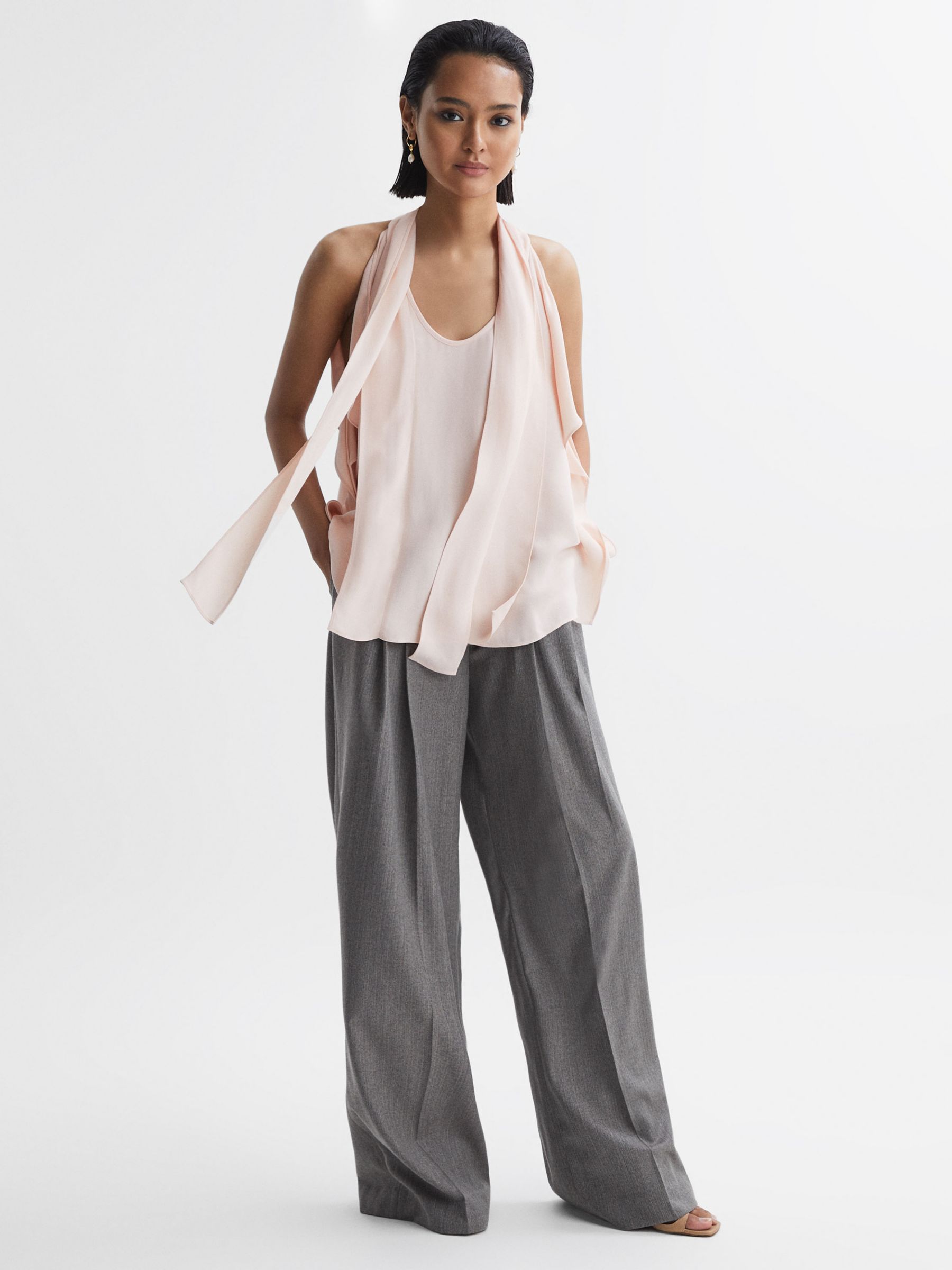 Reiss Calista Tie Neck Shell Top, Nude at John Lewis & Partners