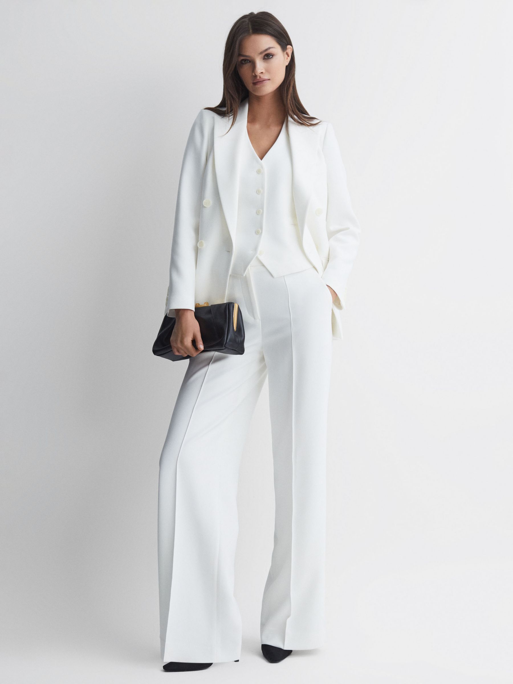 Reiss Sienna Wide Leg Crepe Trousers, White at John Lewis & Partners