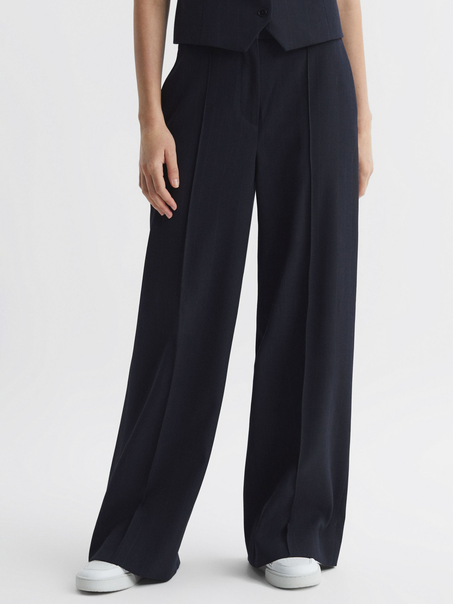 Reiss Willow Pinstripe Wool Blend Tailored Trousers, Navy at John Lewis ...