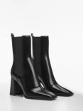 Mango Subte Leather Block Heel Ankle Boots, Black