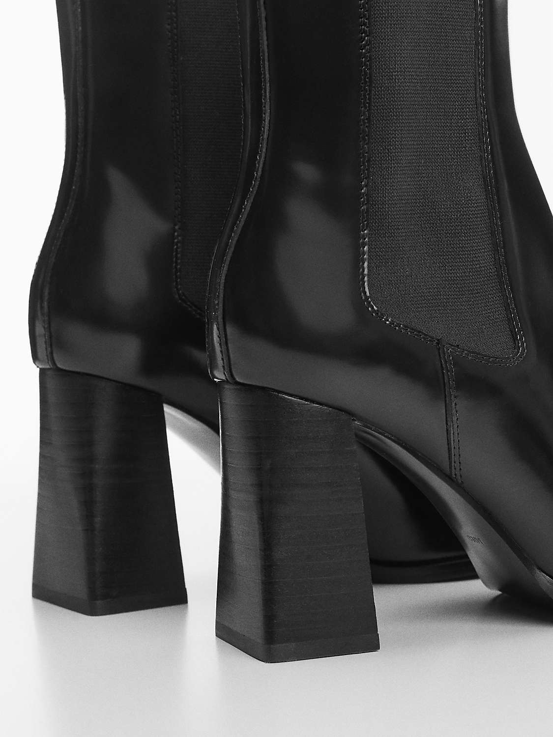 Mango Subte Leather Block Heel Ankle Boots, Black at John Lewis & Partners
