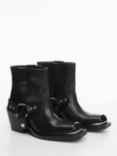 Mango Peter Leather Buckle Detail Ankle Boots, Black