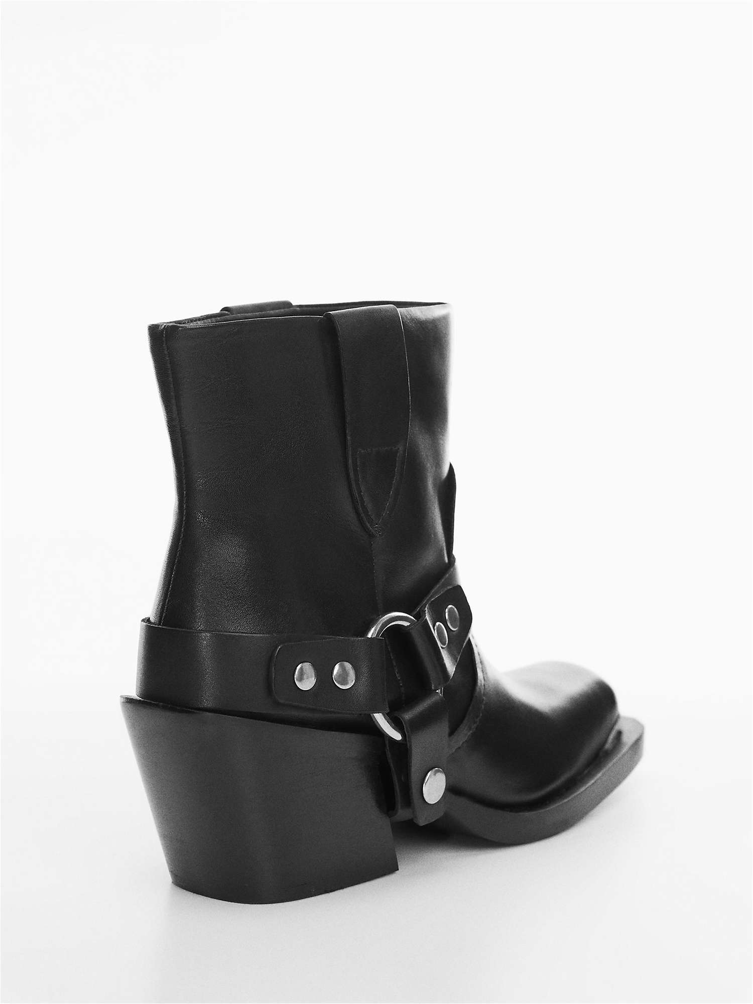 Buy Mango Peter Leather Buckle Detail Ankle Boots, Black Online at johnlewis.com