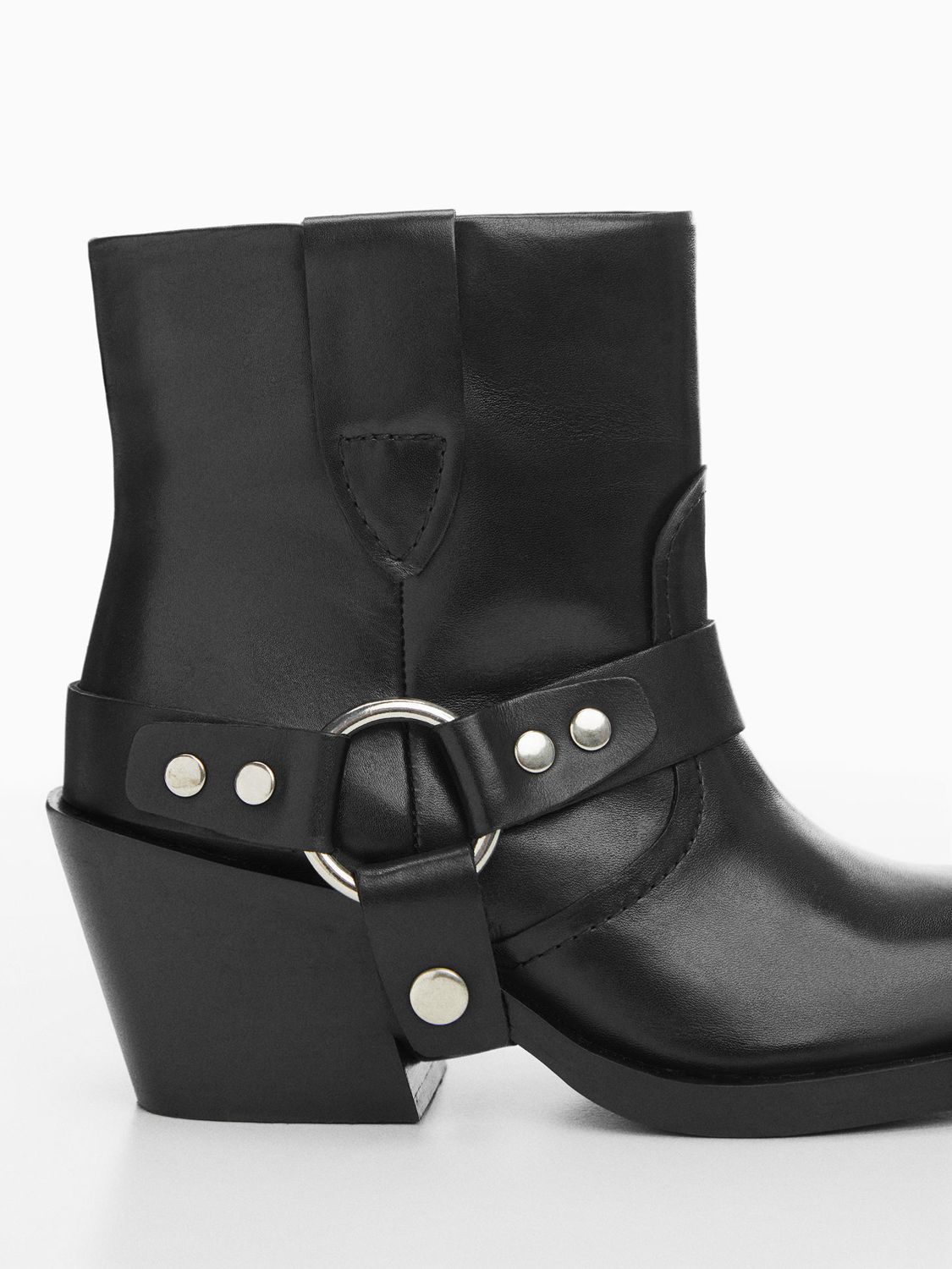 Mango Peter Leather Buckle Detail Ankle Boots, Black, 8